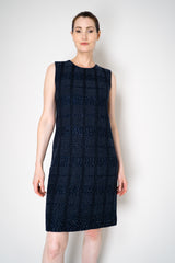 Amina Rubinacci Knit Tweed Sequin Embellished Sleeveless Dress in Navy Vancouver. Shop Online or in Store.