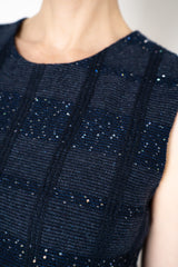 Amina Rubinacci Knit Tweed Sequin Embellished Sleeveless Dress in Navy Vancouver. Shop Online or in Store.