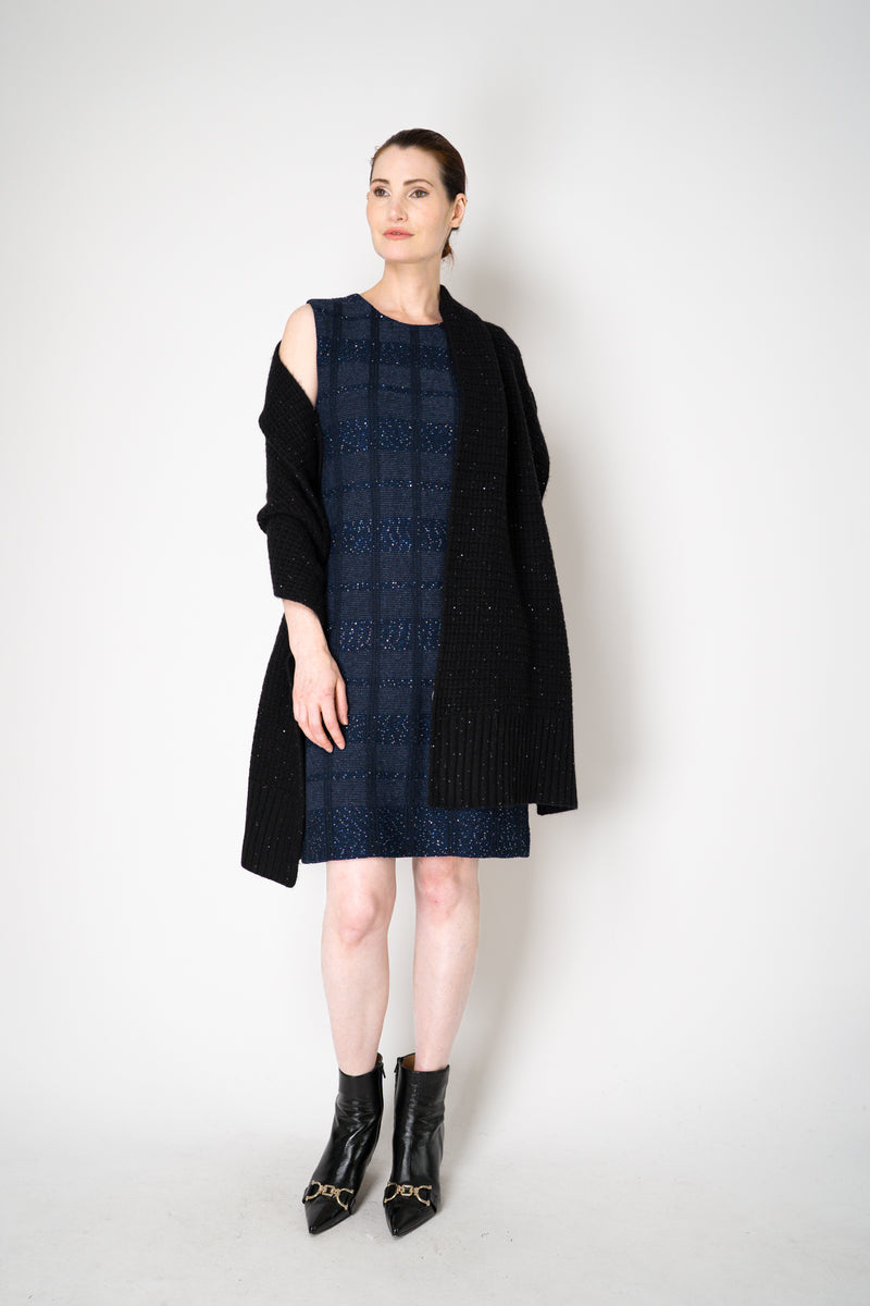 Amina Rubinacci Knit Tweed Sequin Embellished Sleeveless Dress in Navy Vancouver. Shop Online or in Store.
