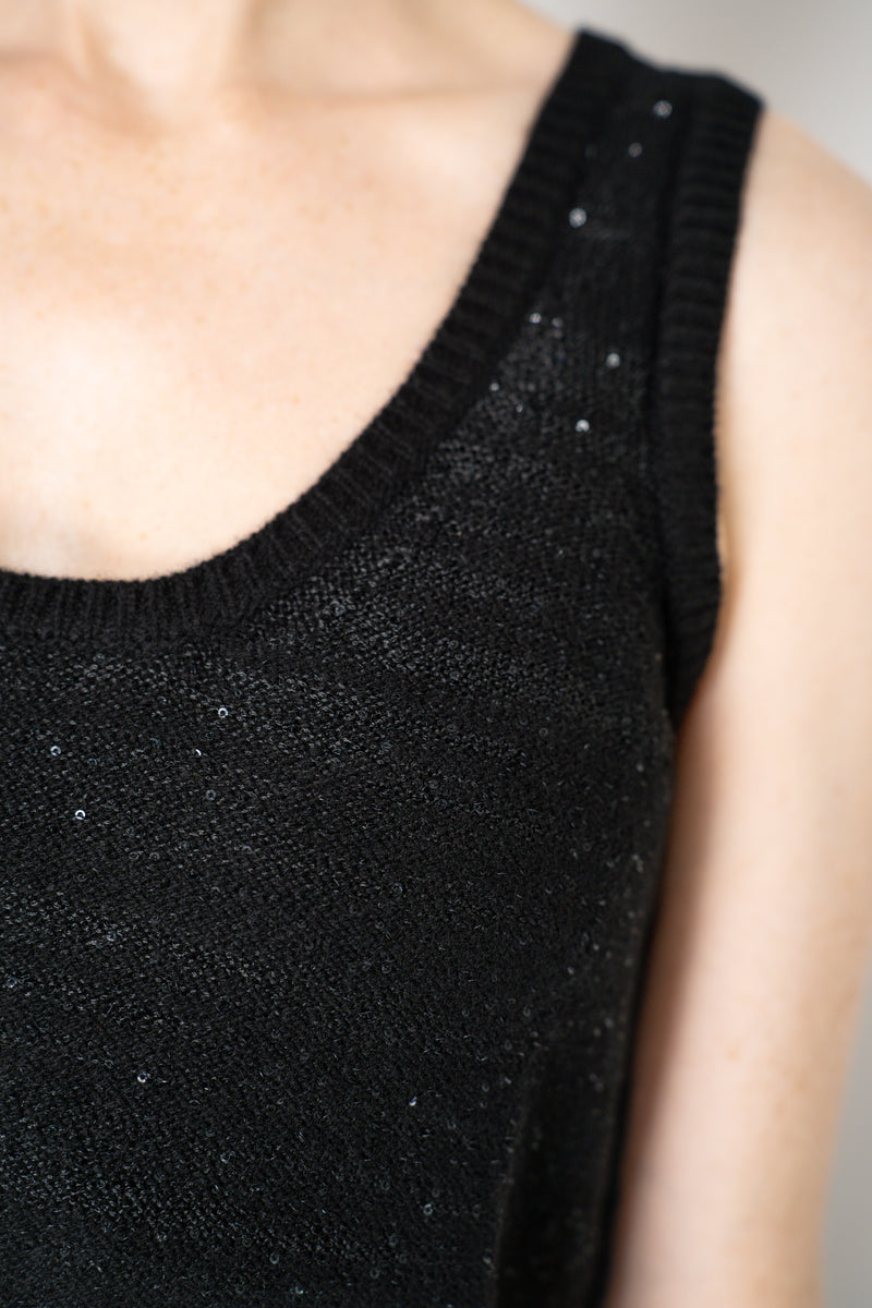 Amina Rubinacci Knit Tweed Sequin Embellished Sleeveless Top in Black Vancouver. Shop Online or in Store.