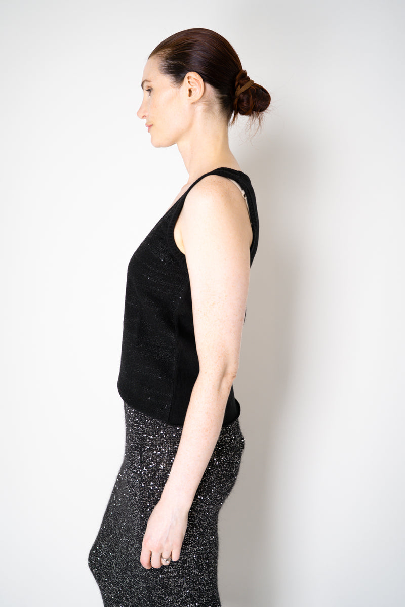 Amina Rubinacci Knit Tweed Sequin Embellished Sleeveless Top in Black Vancouver. Shop Online or in Store.