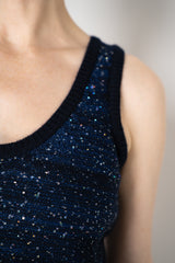 Amina Rubinacci Knit Tweed Sequin Embellished Sleeveless Top in Navy Vancouver. Shop Online or in Store.