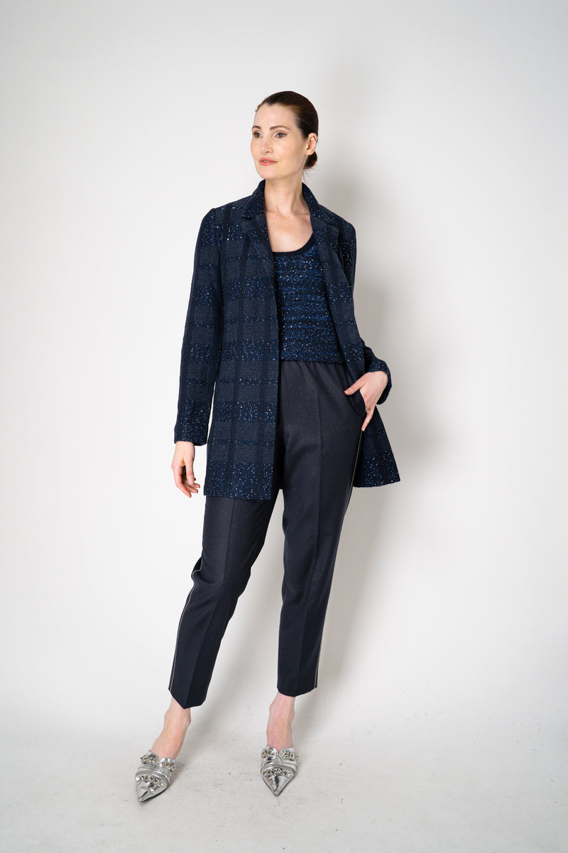 Amina Rubinacci Knit Tweed Sequin Embellished Sleeveless Top in Navy Vancouver. Shop Online or in Store.