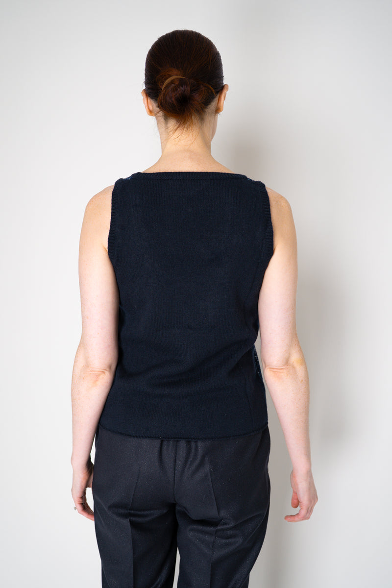 Amina Rubinacci Knit Tweed Sequin Embellished Sleeveless Top in Navy Vancouver. Shop Online or in Store.