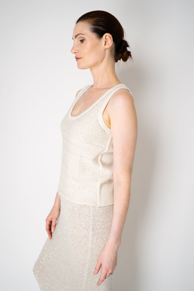 Amina Rubinacci Knit Tweed Sequin Embellished Sleeveless Top in Off-White Vancouver. Shop Online or in Store.
