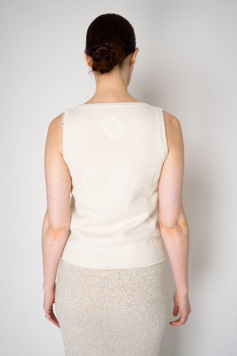 Amina Rubinacci Knit Tweed Sequin Embellished Sleeveless Top in Off-White Vancouver. Shop Online or in Store.