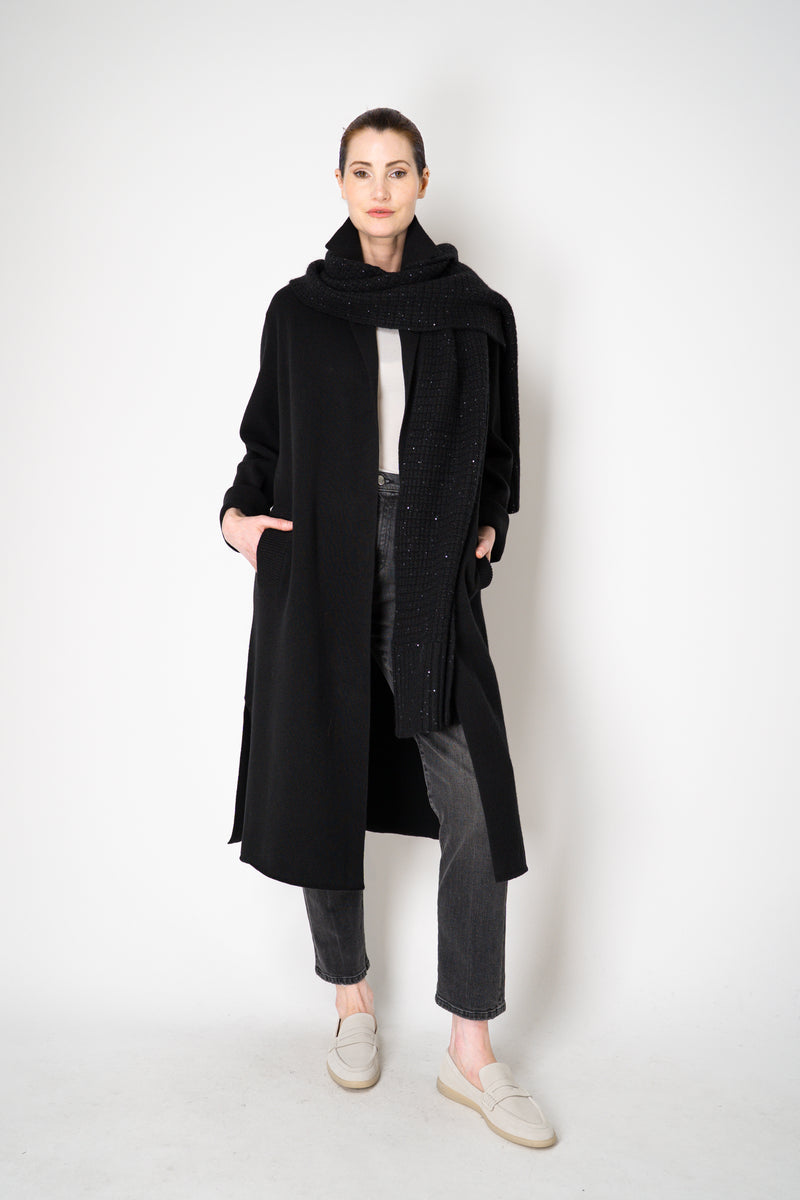 Amina Rubinacci Long Knit Open Front Cardigan in Black Vancouver. Shop Online or in Store.