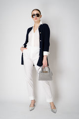 Amina Rubinacci Organic Cotton Cable Knit Cardigan in Navy Vancouver. Shop Online or in Store.