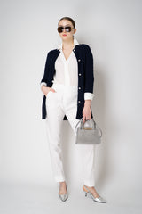 Amina Rubinacci Organic Cotton Cable Knit Cardigan in Navy Vancouver. Shop Online or in Store.