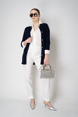 Amina Rubinacci Organic Cotton Cable Knit Cardigan in Navy Vancouver. Shop Online or in Store.