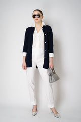 Amina Rubinacci Organic Cotton Cable Knit Cardigan in Navy Vancouver. Shop Online or in Store.