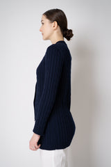 Amina Rubinacci Organic Cotton Cable Knit Cardigan in Navy Vancouver. Shop Online or in Store.