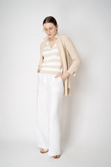 Amina Rubinacci Organic Cotton Knit Striped Vest Top in Beige and White Vancouver. Shop Online or in Store.