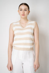 Amina Rubinacci Organic Cotton Knit Striped Vest Top in Beige and White Vancouver. Shop Online or in Store.