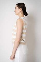 Amina Rubinacci Organic Cotton Knit Striped Vest Top in Beige and White Vancouver. Shop Online or in Store.