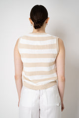 Amina Rubinacci Organic Cotton Knit Striped Vest Top in Beige and White Vancouver. Shop Online or in Store.