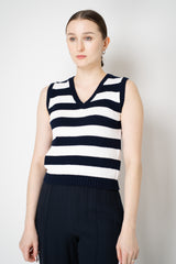 Amina Rubinacci Organic Cotton Knit Striped Vest Top in Navy and White Vancouver. Shop Online or in Store.
