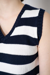 Amina Rubinacci Organic Cotton Knit Striped Vest Top in Navy and White Vancouver. Shop Online or in Store.