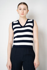 Amina Rubinacci Organic Cotton Knit Striped Vest Top in Navy and White Vancouver. Shop Online or in Store.