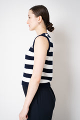 Amina Rubinacci Organic Cotton Knit Striped Vest Top in Navy and White Vancouver. Shop Online or in Store.