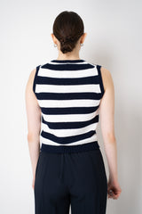 Amina Rubinacci Organic Cotton Knit Striped Vest Top in Navy and White Vancouver. Shop Online or in Store.