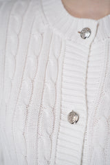 Amina Rubinacci Organic Cotton Long Cable Knit Cardigan in White Vancouver. Shop Online or in Store.
