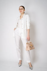 Amina Rubinacci Organic Cotton Long Cable Knit Cardigan in White Vancouver. Shop Online or in Store.