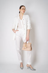 Amina Rubinacci Organic Cotton Long Cable Knit Cardigan in White Vancouver. Shop Online or in Store.