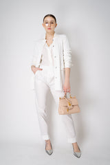 Amina Rubinacci Organic Cotton Long Cable Knit Cardigan in White Vancouver. Shop Online or in Store.