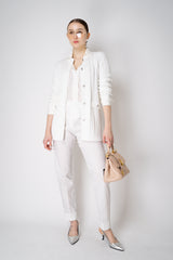 Amina Rubinacci Organic Cotton Long Cable Knit Cardigan in White Vancouver. Shop Online or in Store.