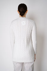 Amina Rubinacci Organic Cotton Long Cable Knit Cardigan in White Vancouver. Shop Online or in Store.
