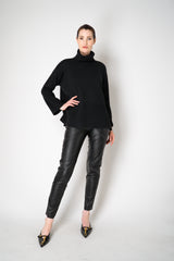 Amina Rubinacci Relaxed Fit Knit Wool Turtleneck in Black Vancouver. Shop Online or in Store.
