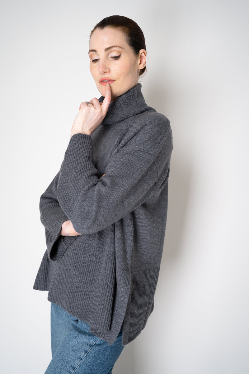 Amina Rubinacci Relaxed Fit Knit Wool Turtleneck in Grey Vancouver. Shop Online or in Store.