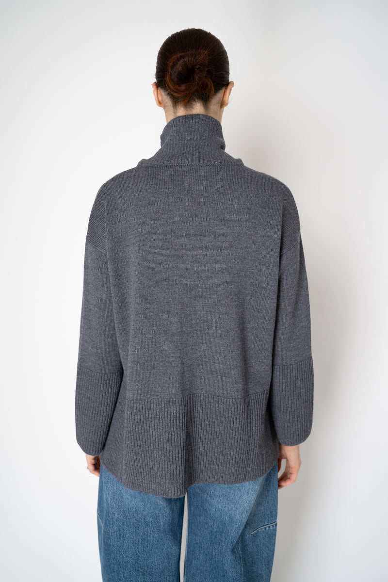 Amina Rubinacci Relaxed Fit Knit Wool Turtleneck in Grey Vancouver. Shop Online or in Store.