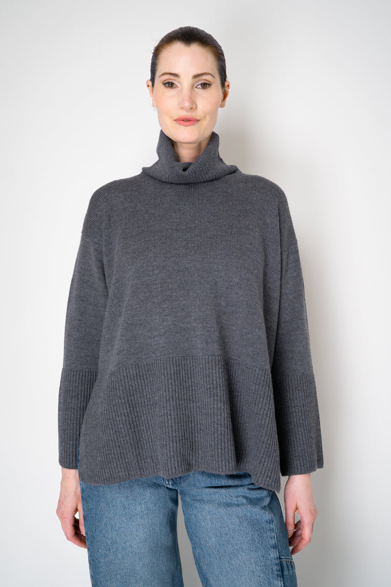 Amina Rubinacci Relaxed Fit Knit Wool Turtleneck in Grey Vancouver. Shop Online or in Store.