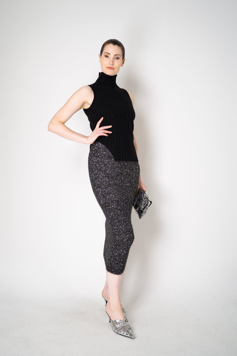 Amina Rubinacci Sequin Knit Turtleneck with Hip Cut-Out in Black Vancouver. Shop Online or in Store.