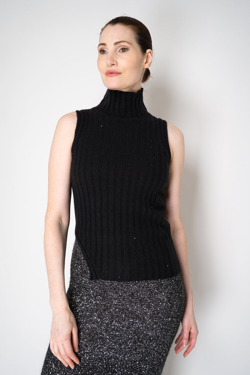 Amina Rubinacci Sequin Knit Turtleneck with Hip Cut-Out in Black Vancouver. Shop Online or in Store.