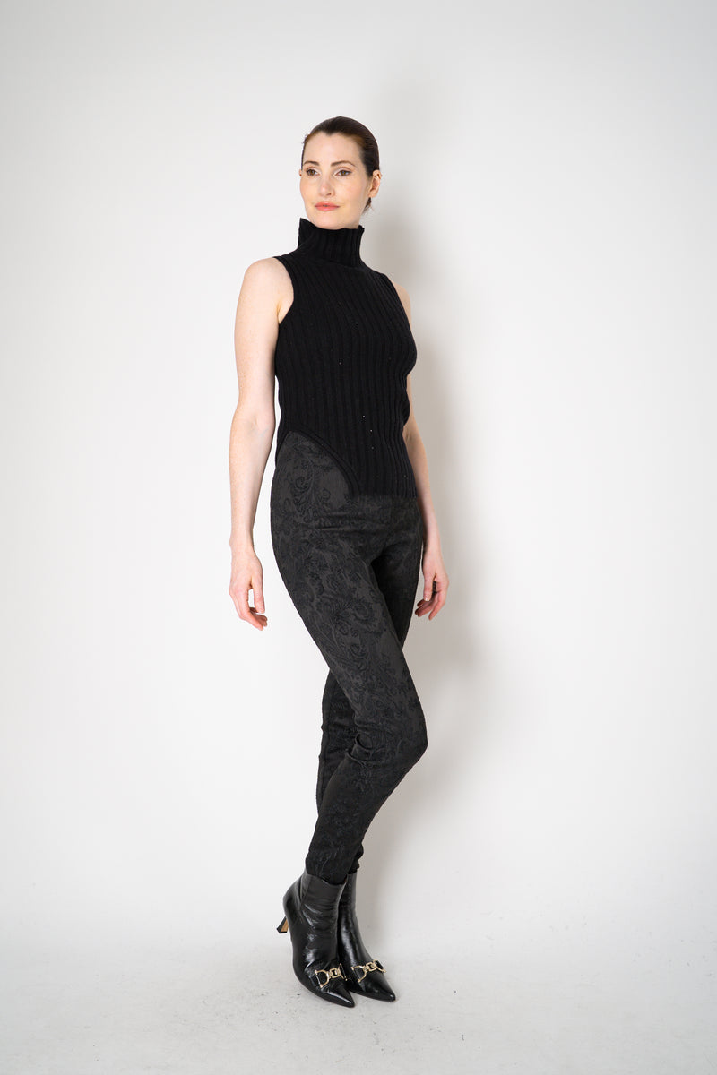 Amina Rubinacci Sequin Knit Turtleneck with Hip Cut-Out in Black Vancouver. Shop Online or in Store.
