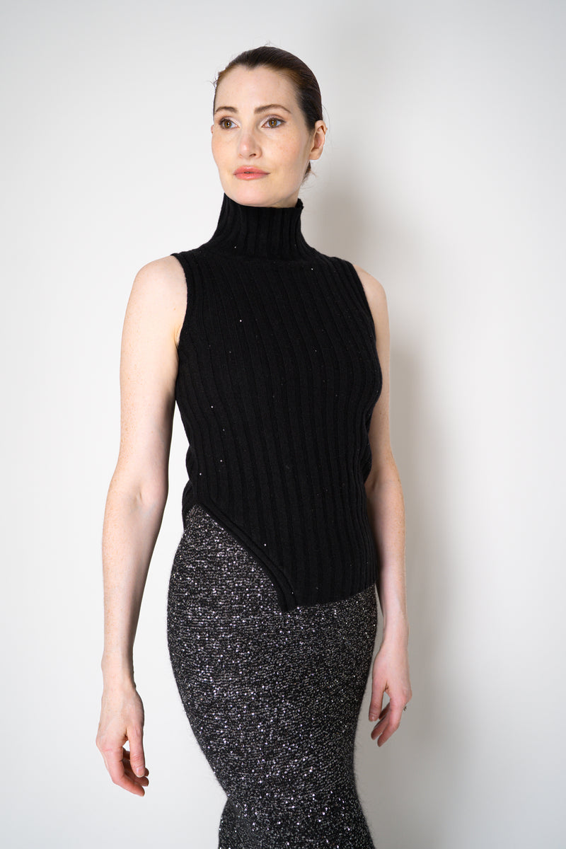 Amina Rubinacci Sequin Knit Turtleneck with Hip Cut-Out in Black Vancouver. Shop Online or in Store.