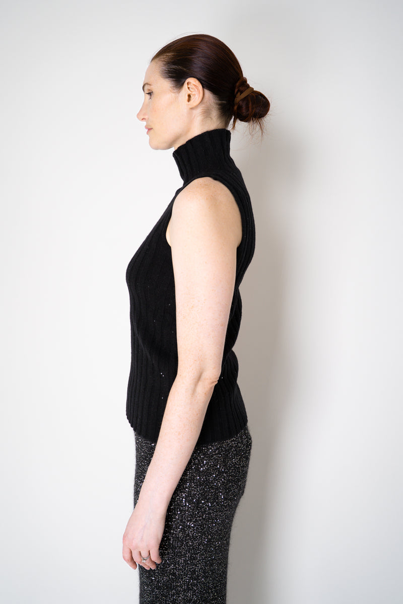 Amina Rubinacci Sequin Knit Turtleneck with Hip Cut-Out in Black Vancouver. Shop Online or in Store.