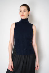 Amina Rubinacci Sequin Knit Turtleneck with Hip Cut-Out in Navy Vancouver. Shop Online or in Store.