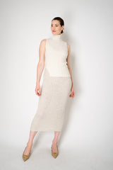 Amina Rubinacci Sequin Knit Turtleneck with Hip Cut-Out in Off-White Vancouver. Shop Online or in Store.