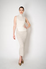 Amina Rubinacci Sequin Knit Turtleneck with Hip Cut-Out in Off-White Vancouver. Shop Online or in Store.