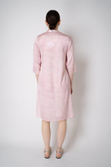 Amina Rubinacci Silk Shirt Dress in Pink and White Stripes Vancouver. Shop Online or in Store.