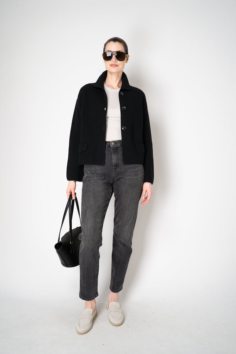 Amina Rubinacci Stockinette Stitch Wool Cropped Jacket in Black Vancouver. Shop Online or in Store.
