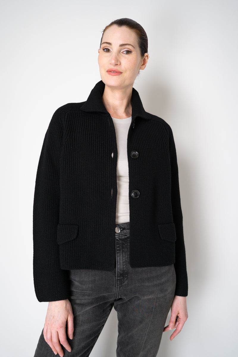 Amina Rubinacci Stockinette Stitch Wool Cropped Jacket in Black Vancouver. Shop Online or in Store.