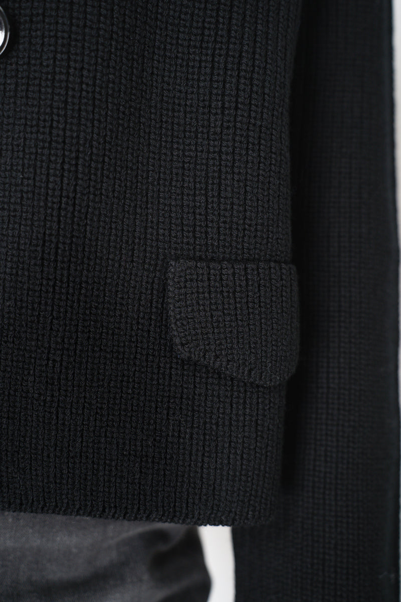 Amina Rubinacci Stockinette Stitch Wool Cropped Jacket in Black Vancouver. Shop Online or in Store.