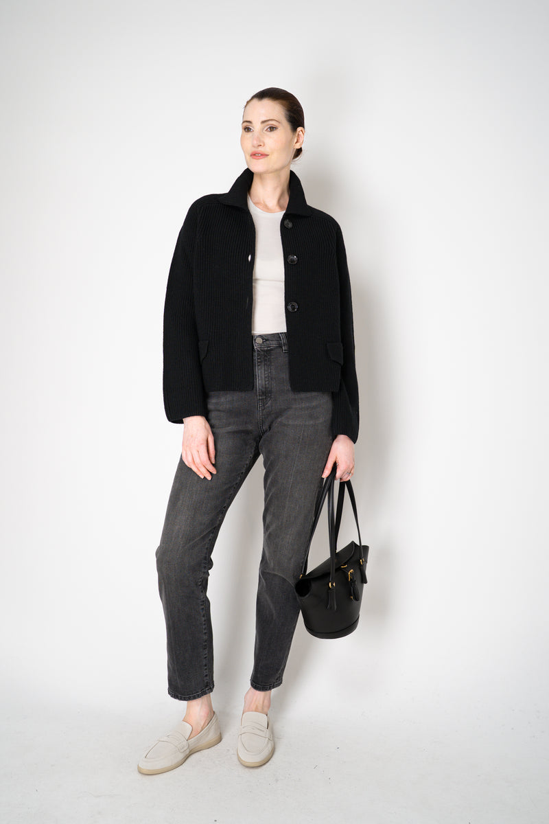 Amina Rubinacci Stockinette Stitch Wool Cropped Jacket in Black Vancouver. Shop Online or in Store.
