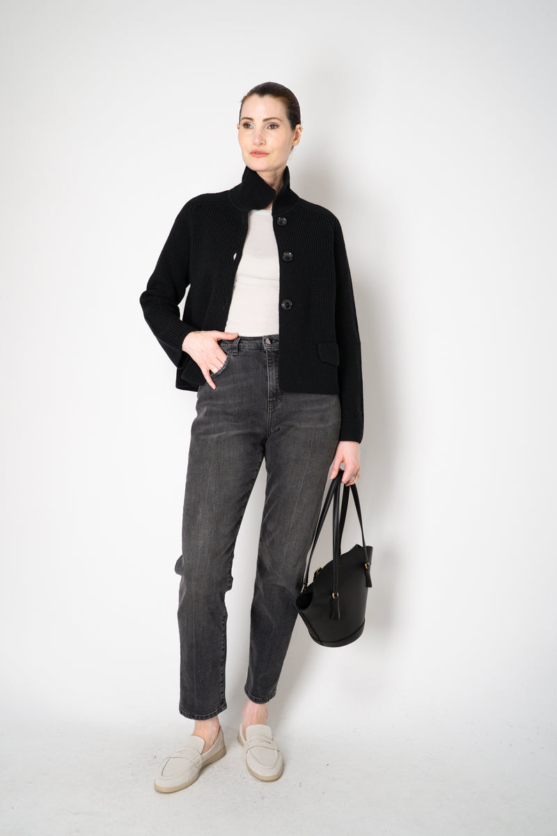 Amina Rubinacci Stockinette Stitch Wool Cropped Jacket in Black Vancouver. Shop Online or in Store.