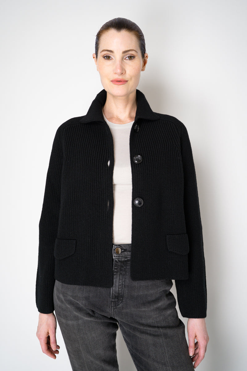 Amina Rubinacci Stockinette Stitch Wool Cropped Jacket in Black Vancouver. Shop Online or in Store.